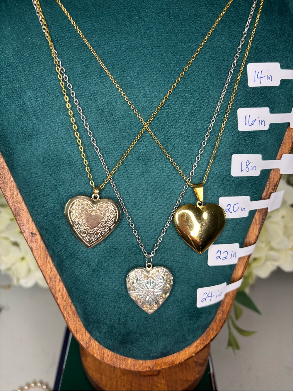 2 Vintage Gold and 1 Silver Heart Locket Necklace - Layered Women's Jewelry